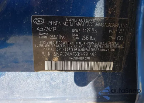 2019 Hyundai Sonata Se из США, поврежденный, VIN 5NPE24AFXKH791685